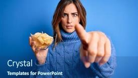 Presentation with potato chips - Amazing slide set having young-beautiful-brunette-woman-holding backdrop and a ocean colored foreground