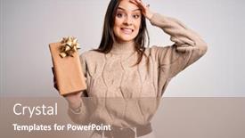  Presentation with shame - Cool new PPT layouts with young-beautiful-brunette-woman-holding backdrop and a coral colored foreground