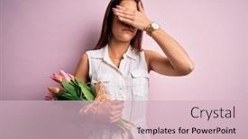  Presentation with hand holding flowers - Presentation theme having young-beautiful-brunette-woman-holding background and a soft green colored foreground