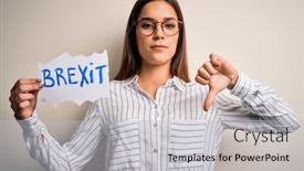  Presentation with brexit - Slides having young-beautiful-brunette-woman-holding background and a light gray colored foreground