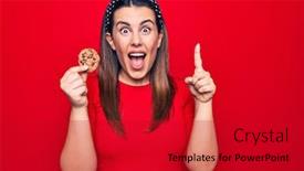  Presentation with cookie - Colorful PPT theme enhanced with young-beautiful-brunette-woman-holding backdrop and a crimson colored foreground