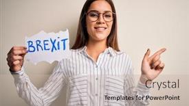  Presentation with brexit - Slides enhanced with young-beautiful-brunette-woman-holding background and a soft green colored foreground
