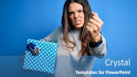  Presentation with anger - PPT theme enhanced with young-beautiful-brunette-woman-holding background and a teal colored foreground