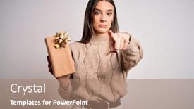  Presentation with birthday - Presentation design having young-beautiful-brunette-woman-holding background and a  colored foreground