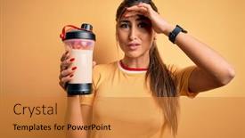  Presentation with protein - Amazing presentation design having young-beautiful-brunette-woman-holding backdrop and a gold colored foreground