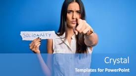  Presentation with solidarity - Presentation theme with young-beautiful-brunette-woman-holding background and a teal colored foreground