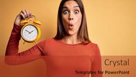  Presentation with clock face - Amazing presentation having young-beautiful-brunette-woman-holding backdrop and a red colored foreground
