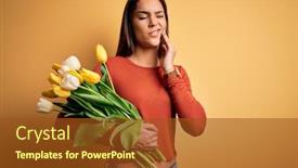  Presentation with hand holding flowers - PPT layouts with young-beautiful-brunette-woman-holding background and a tawny brown colored foreground