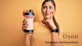  Presentation with protein - Beautiful slides featuring young-beautiful-brunette-woman-holding backdrop and a yellow colored foreground