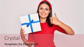  Presentation with happy birthday - Audience pleasing theme consisting of young-beautiful-brunette-woman-holding backdrop and a coral colored foreground