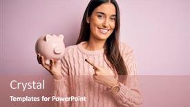  Presentation with hand saving - Presentation design having young-beautiful-brunette-woman-holding background and a coral colored foreground