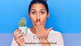  Presentation with cactus - Cool new presentation theme with young-beautiful-brunette-woman-holding backdrop and a coral colored foreground