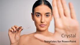  Presentation with orthodontic - Cool new presentation with young-beautiful-brunette-woman-holding backdrop and a coral colored foreground