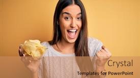  Presentation with snack - Amazing presentation design having young-beautiful-brunette-woman-holding backdrop and a coral colored foreground