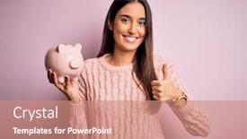  Presentation with happy retirement - PPT layouts featuring young-beautiful-brunette-woman-holding background and a coral colored foreground