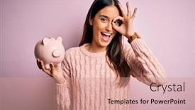  Presentation with happy retirement - Presentation theme featuring young-beautiful-brunette-woman-holding background and a coral colored foreground