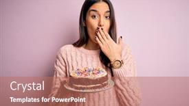  Presentation with pink birthday - Colorful slide set enhanced with young-beautiful-brunette-woman-holding backdrop and a coral colored foreground