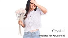  Presentation with hand holding flowers - Theme featuring young-beautiful-brunette-woman-holding background and a white colored foreground