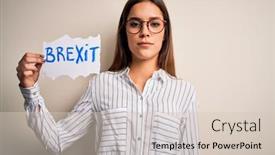  Presentation with brexit - Audience pleasing PPT layouts consisting of young-beautiful-brunette-woman-holding backdrop and a soft green colored foreground