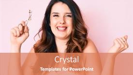  Presentation with beautiful young woman getting face - PPT theme consisting of young-beautiful-brunette-woman-holding background and a coral colored foreground