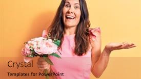  Presentation with hand holding flowers - Slide deck enhanced with young-beautiful-brunette-woman-holding background and a red colored foreground