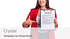  Presentation with contract - Amazing presentation having young-beautiful-brunette-woman-holding backdrop and a white colored foreground
