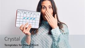  Presentation with mouth - Audience pleasing slides consisting of young-beautiful-brunette-woman-holding backdrop and a light blue colored foreground