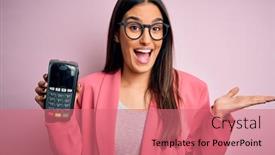  Presentation with finance - Slide deck featuring young-beautiful-brunette-woman-holding background and a coral colored foreground