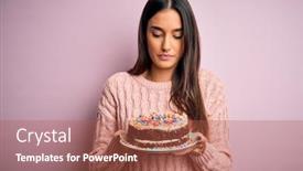  Presentation with pink birthday - Slide set consisting of young-beautiful-brunette-woman-holding background and a red colored foreground