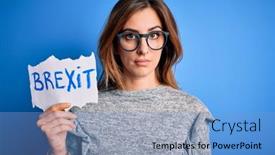  Presentation with brexit - Presentation design featuring young-beautiful-brunette-woman-holding background and a light blue colored foreground