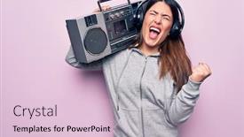  Presentation with listening woman - Slide deck enhanced with young-beautiful-brunette-woman-listening background and a lemonade colored foreground