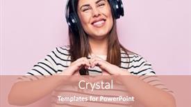  Presentation with love music - PPT layouts having young-beautiful-brunette-woman-listening background and a coral colored foreground