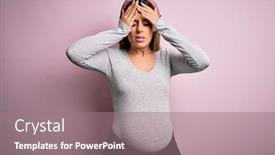  Presentation with migraine - Amazing PPT theme having young-beautiful-brunette-woman-pregnant backdrop and a gray colored foreground
