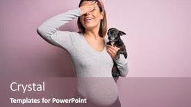  Presentation with angry baby - Colorful PPT theme enhanced with young-beautiful-brunette-woman-pregnant backdrop and a violet colored foreground