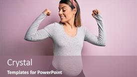  Presentation with fitness - Beautiful PPT theme featuring young-beautiful-brunette-woman-pregnant backdrop and a coral colored foreground