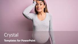  Presentation with pregnant woman - PPT theme consisting of young-beautiful-brunette-woman-pregnant background and a gray colored foreground