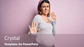  Presentation with pregnant woman - Beautiful PPT theme featuring young-beautiful-brunette-woman-pregnant backdrop and a gray colored foreground
