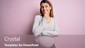  Presentation with pregnant woman - Audience pleasing PPT theme consisting of young-beautiful-brunette-woman-pregnant backdrop and a coral colored foreground