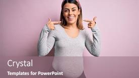  Presentation with baby teeth - PPT theme consisting of young-beautiful-brunette-woman-pregnant background and a coral colored foreground