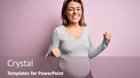  Presentation with baby celebration - Audience pleasing PPT theme consisting of young-beautiful-brunette-woman-pregnant backdrop and a gray colored foreground