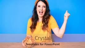  Presentation with nachos - PPT theme with young-beautiful-brunette-woman-sitting background and a coral colored foreground