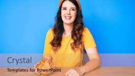  Presentation with nachos - Theme having young-beautiful-brunette-woman-sitting background and a yellow colored foreground