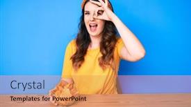  Presentation with nachos - Theme with young-beautiful-brunette-woman-sitting background and a coral colored foreground