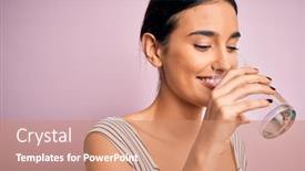  Presentation with drinking water - Slide deck featuring young-beautiful-brunette-woman-smiling background and a coral colored foreground