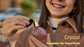  Presentation with luxury - Presentation featuring young-beautiful-brunette-woman-smiling background and a tawny brown colored foreground