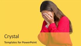  Presentation with sadness woman cry - Audience pleasing theme consisting of young beautiful brunette woman wearing backdrop and a light gray colored foreground