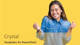  Presentation with blue eyes - Audience pleasing presentation design consisting of young-beautiful-brunette-woman-wearing backdrop and a  colored foreground