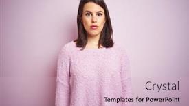  Presentation with pink simple - Audience pleasing slide deck consisting of young beautiful brunette woman wearing a sweater over pink isolated background relaxed with serious expression on face simple and natural looking at the camera backdrop and a lemonade colored foreground
