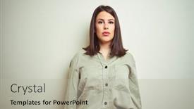  Presentation with simple green - Colorful presentation theme enhanced with beautiful brunette woman wearing green backdrop and a light gray colored foreground