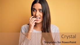  Presentation with anxiety - Slide set enhanced with young-beautiful-brunette-woman-wearing background and a coral colored foreground